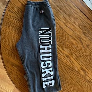 NU Huskie logo sweat pants stitched on letters